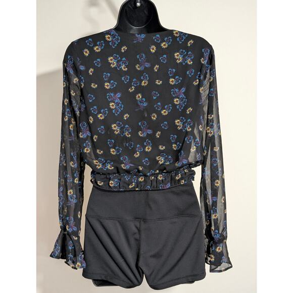 Xhilaration Sheer Floral Top Surplice Wrap Cropped Ruffled Blouse Small - Picture 4 of 6
